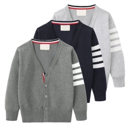 Childrens Sports V Neck Knitted Cardigan Sweater