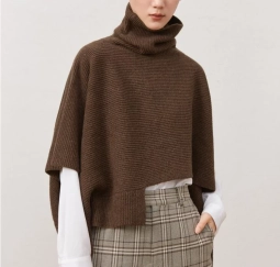 Wool Cashmere High Neck Women Knit Scarf Poncho Sweater