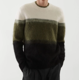 Wool Mohair Striped Contrast Men Knit Jumper Sweater